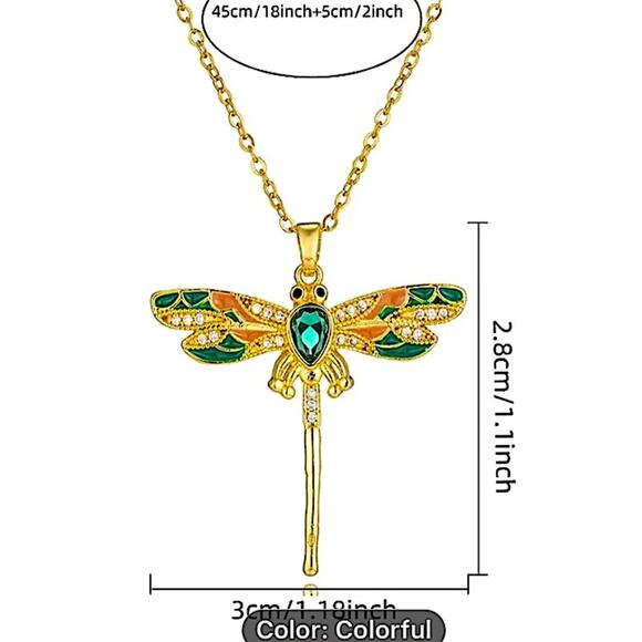 Gold Emerald Hummingbird Pendant Necklace - Picture 7 of 7